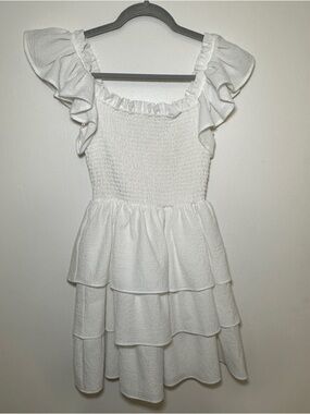 Express White Smocked Ruffle Tiered Dress